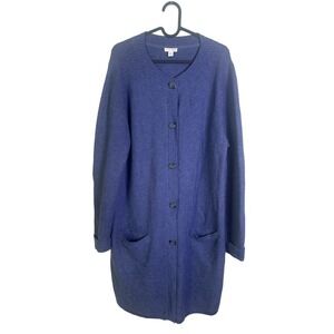 J. Jill Long Blue Cardigan Sweater Medium Cozy Cotton Blend Coatigan Button Up L